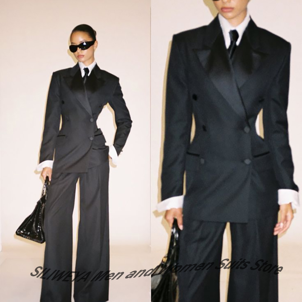 Women'S Elegant Formal Wear - المهنية المرأة السوداء مزدوجة الصدر دعوى