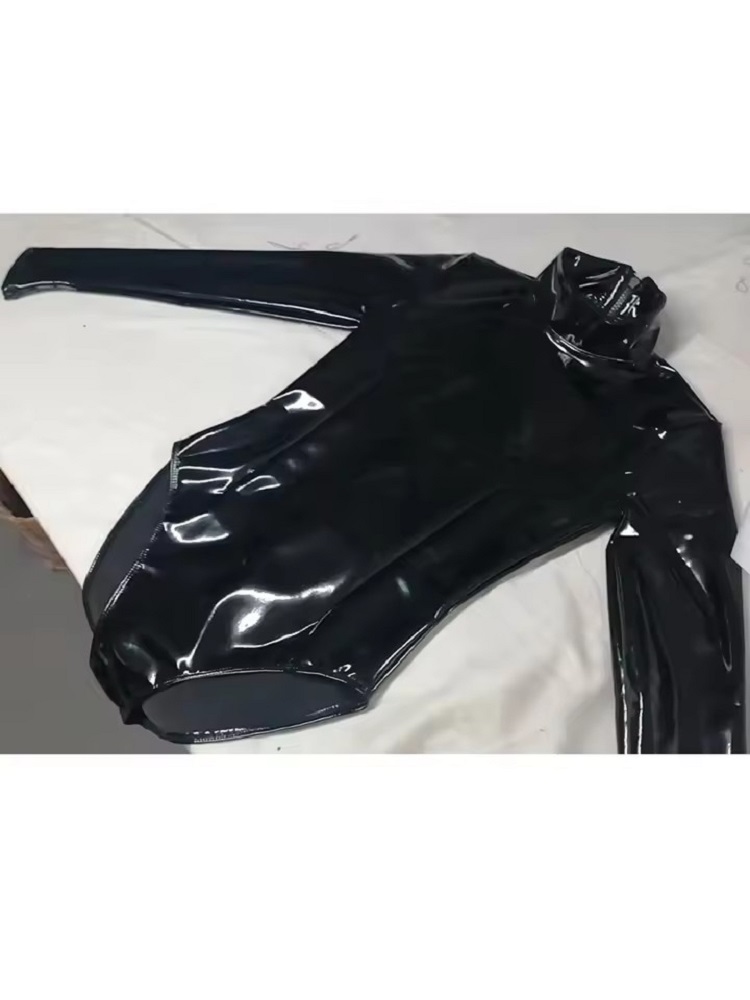 Turtleneck Bodysuit Office - إمرأة فو اللاتكس PVC مرآة طباعة