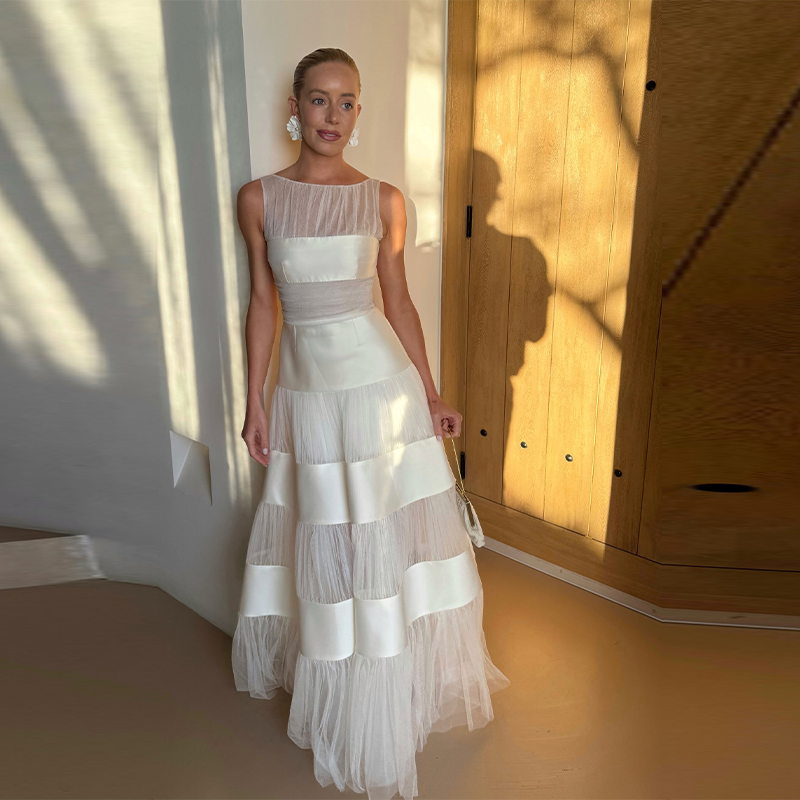 Women'S Formal Dinner Wear - فستان سهرة نسائي أنيق أبيض بدون