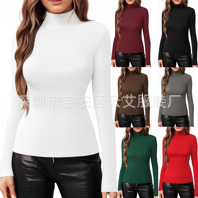 Turtleneck Bodysuit Office - تي شيرت نسائي محبوك بياقة عالية