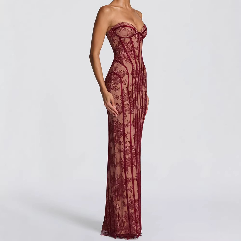 Women'S Elegant Formal Wear - فستان ماكسي ضيق بدون حمالات للنساء