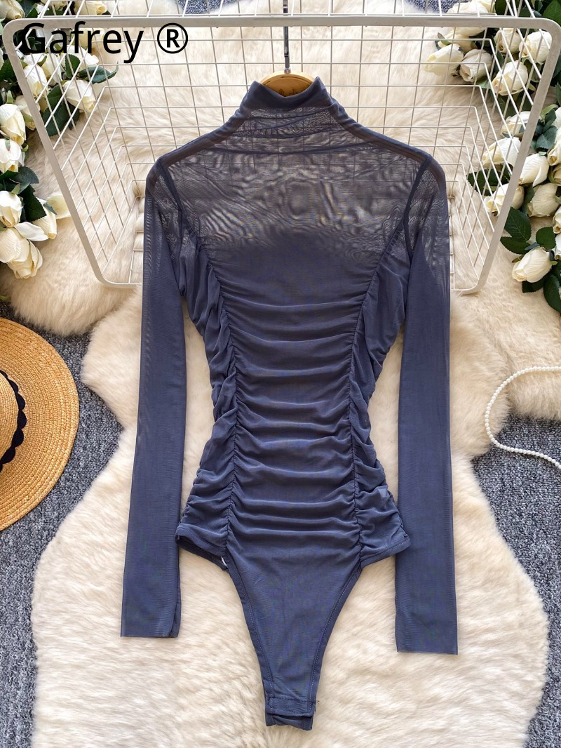 بودي سوت نسائي مثير شبكي رمادي - مراجعة Turtleneck Bodysuit Office وسعره
